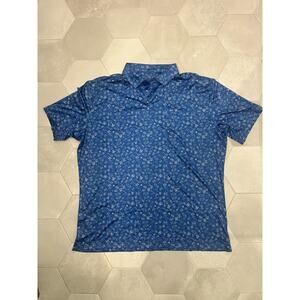 Warner Safari XL Polo Blue Football Themed EUC 92/8 Polyester/ Spandex